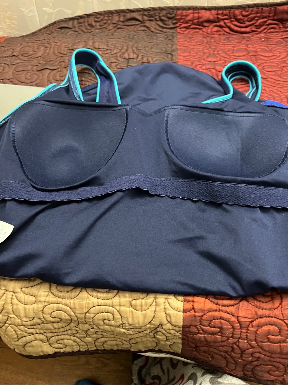 Lands' End Navy with Bright Blue & Aqua Colorblock One-Piece Swimsuit NWOT - Picture 6 of 6